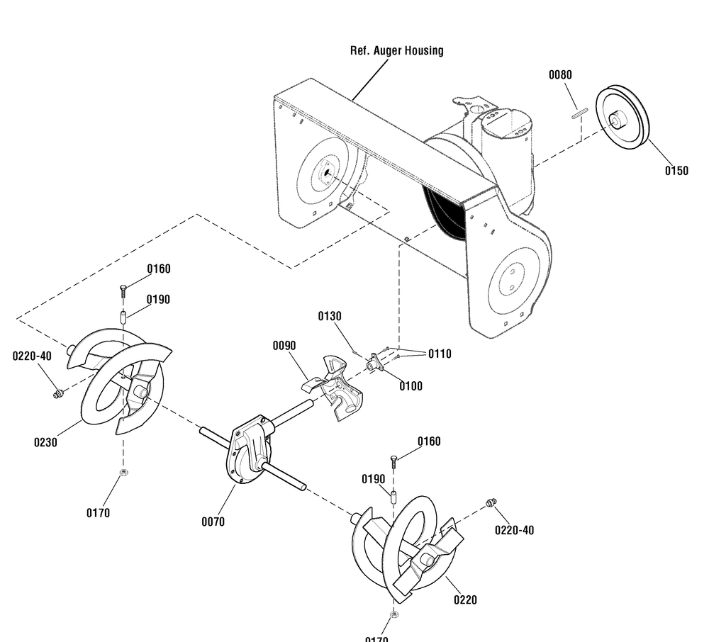 Auger Drive Group Diagram and Parts List for 1696054-CM741450S 2011 Briggs and Stratton Snow Blower